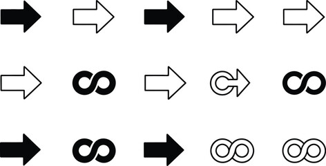 Poster - A collection of stylish arrow and infinity symbol icons in black and white for various design and directional purposes