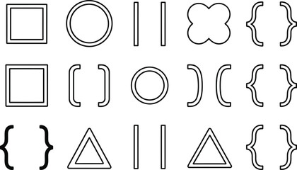 Poster - A minimalistic geometric design composed of various shapes like squares circles brackets and triangles perfect for graphic elements.