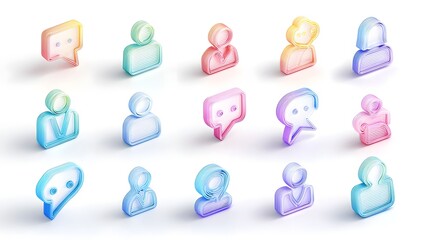 Poster - A set of 3D clean and friendly communication icons symbolizing people interacting speaking and engaging in social and collaborative activities