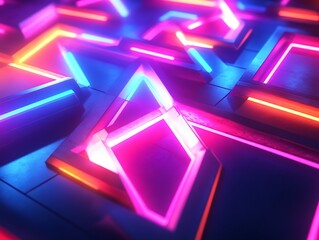 Poster - Futuristic glowing shapes arranged in geometric design, with vibrant illumination