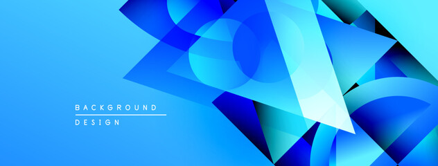 Poster - Abstract blue shapes overlap, creating dynamic visual effect. Gradient background enhances depth, modern design aesthetic.