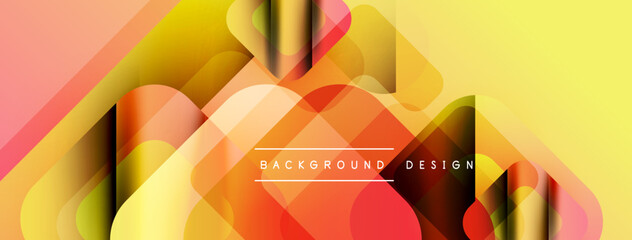 Aufkleber - Abstract geometric shapes overlap, creating vibrant yellow, orange, red gradients. Modern design features text background design.