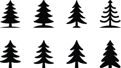 Poster - Simple black fir trees outlined against a white background representing nature and holiday season illustrations