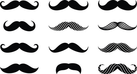 Poster - A collection of various stylish and elegant mustache designs represented in a minimalist black and white graphic style