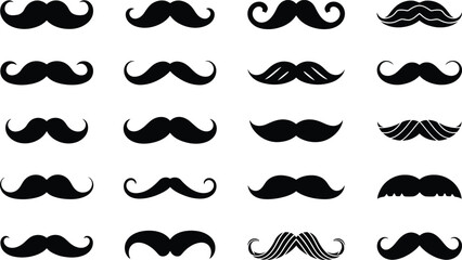 Poster - Collection of various stylized black mustache designs isolated on a white background vector illustration