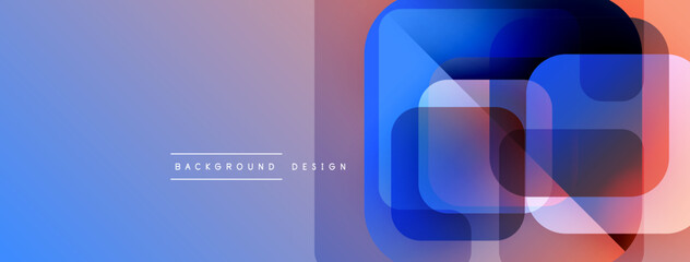 Poster - Abstract geometric shapes, blue purple gradient, modern design. Overlapping squares create dynamic visual effect. Minimalist style.