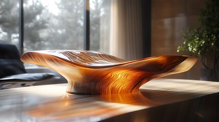 Poster - Abstract artistic wooden structure bathed in diffused sunlight interior setting