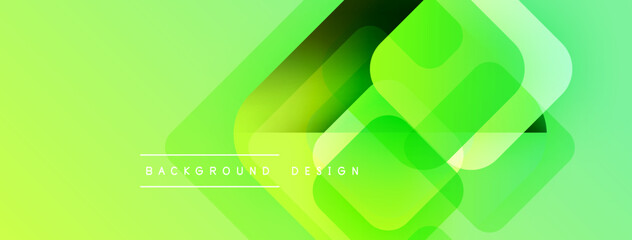 Poster - Abstract geometric shapes overlap creating vibrant green gradient background. Modern design elements suggest innovation, technology, freshness.