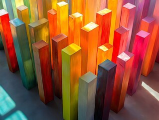 Poster - Iridescent wooden pillars arranged in an appealing abstract composition