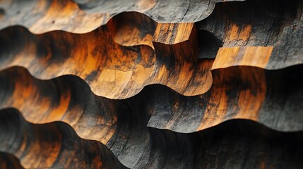 Poster - Abstract undulating pattern with wood grain texture and dynamic color contrasts