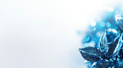 Poster - Blue decorative flower with glitter and bokeh effects is shown