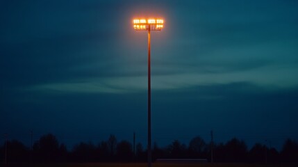 Poster - A captivating image of a cell phone tower at dusk, illuminated by soft lights, creating a beautiful contrast against the darkening sky.