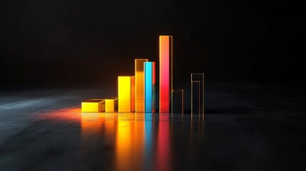 Poster - A clean, modern D bar graph with light reflections and sharp edges, showing market fluctuations in vivid colors with a sleek design