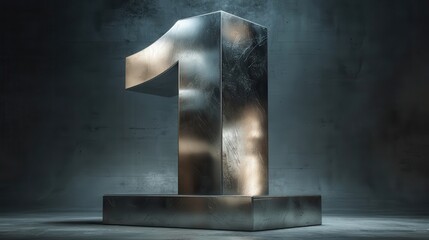 Poster - Metallic number one on a dark  backdrop.