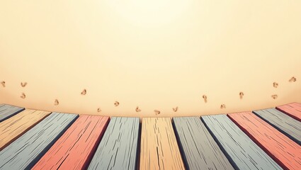 Poster - Colorful Wood Planks and Footprints on a Beige Surface Background