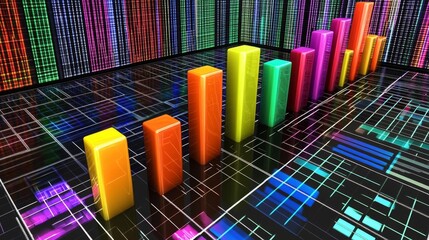 Leinwandbilder - A digital representation of a financial bar graph with rising bars, showing a positive market trend, with abstract technology design in the background