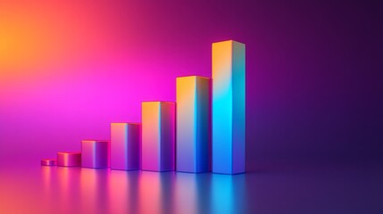 Poster - A dynamic D bar chart with vibrant colors, depicting positive growth trends with each bar having a reflective surface, symbolizing business progress