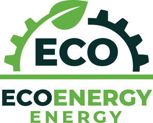 Aufkleber - Eco energy logo with leaf and gear representing sustainable and environmentally friendly power solutions