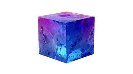 Poster - Abstract blue purple crystal cube 3d render digital art graphic design on transparent background