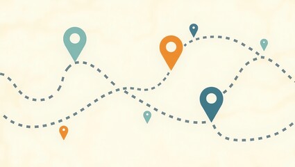 Poster - Navigation Pins Guiding a Path or Route on a Beige Background