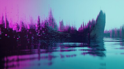 Poster - an abstract digital landscape with vibrant colors and reflective waters