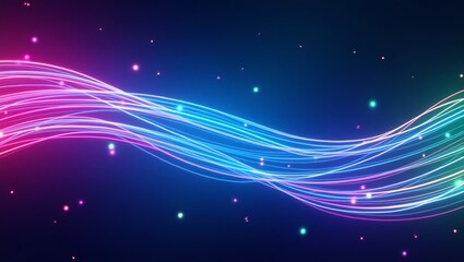 Aufkleber - Abstract Wavy Neon Lines with Sparkling Particles on Dark Background