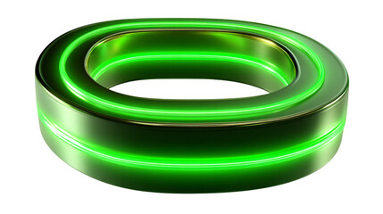 Poster - Abstract green gold ring neon light shiny modern design 3d art glow dark on transparent background