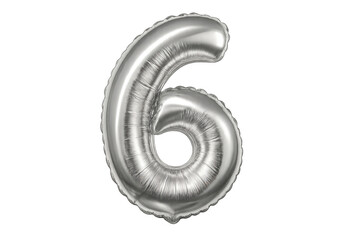 Aufkleber - Metallic silver numeral six balloon hovering against clean transparent background, highlighting festive party styling