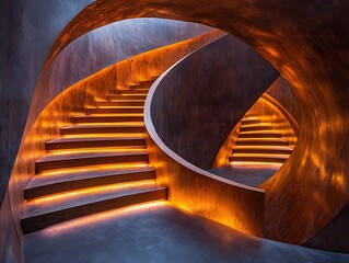Poster - Illuminated spiral staircase offering a sleek contemporary design statement
