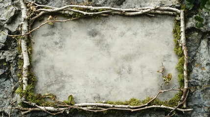 Poster - A delicate square frame made of intertwining birch branches with soft green moss, perfect for natural-themed graphic designs or invitations