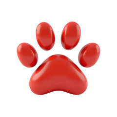 Poster - A glossy red paw print with four toes and a pad in a rendered illustration isolated on transparent background