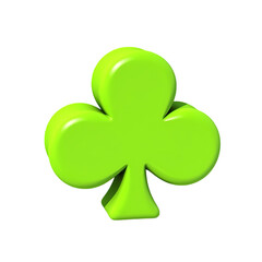Poster - Isolated bright green clover symbol with subtle shadows on a plain black background scene isolated on transparent background