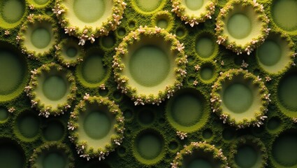 Poster - Abstract Green Floral Landscape with Circular Patterns and Small White Flowers