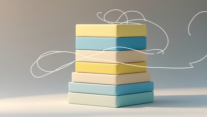 Poster - stacked colorful blocks with delicate lines on neutral background for modern design