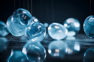 Poster - Suspended blue glassy orbs on dark backdrop