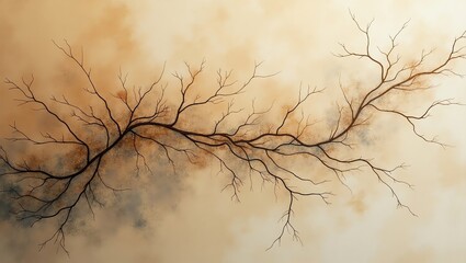 Poster - Bare Tree Branch Silhouette Against an Earthy Colored Sky Texture