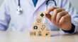 © SSTC AI Photo&Video - Healthcare professional building medical knowledge with icon-emblazoned blocks office environment creative illustration close-up perspective