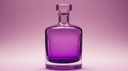 Poster - Elegant purple glass bottle shines against a soft pink background, capturing attention with its vivid color and sleek design