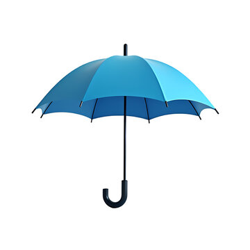 A single blue umbrella with a black handle and frame isolated in a  isolated on transparent background