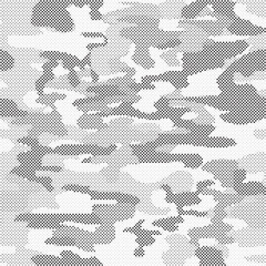Leinwandbilder - Abstract halftone seamless camouflage pattern. Repeating digital dotted hexagonal camo military texture background. Abstract modern fabric textile ornament. Vector illustration.