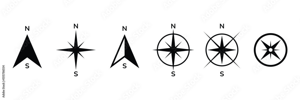 Compass Vector Set, Navigation Directional Symbol, North South ...
