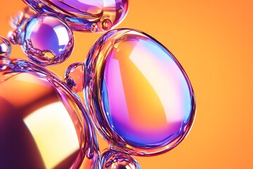 Aufkleber - abstract iridescent bubbles on orange background