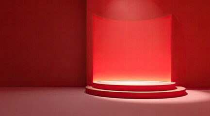 Aufkleber - Red minimalist room with spotlight on a two-tiered circular display platform
