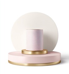 Aufkleber - Pastel pink and gold cylindrical display stand with off-white circular backdrop, isolated on white
