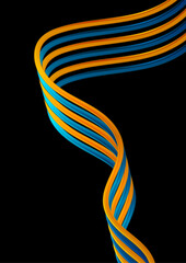 Fototapete - Bright blue and orange abstract glossy waves corporate background. Elegant wavy vector flyer design