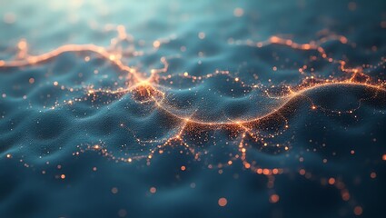 Aufkleber - Abstract Data Stream Visualizing Flowing Networks with Glowing Nodes
