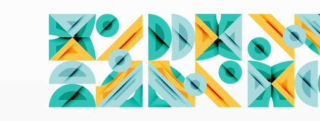Aufkleber - Abstract geometric shapes repeat. Teal, yellow hues dominate composition. Modern design, clean lines create visual rhythm.