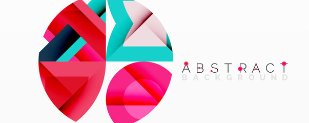 Poster - Bright geometric shapes overlap, creating dynamic abstract composition. Colors include pink, blue, purple, white. Modern design element.