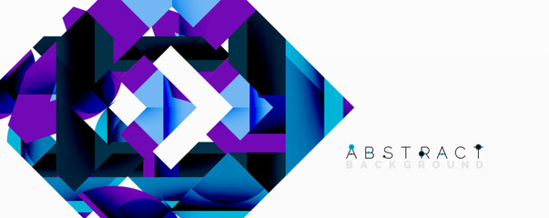 Poster - Geometric shapes create vibrant, dynamic composition. Blue, purple hues dominate design, suggesting modern aesthetic.
