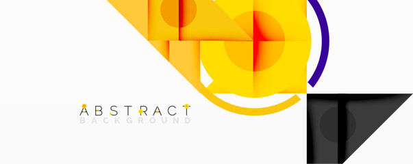 Aufkleber - Abstract geometric design features vibrant yellow, purple, gray shapes. Minimalist composition creates modern visual impact. Clean lines, dynamic forms.